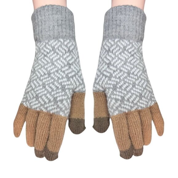 NEW Knit Winter Gloves Wool Blend Gray Tan Screentouch Friendly Sz. M - Picture 2 of 7